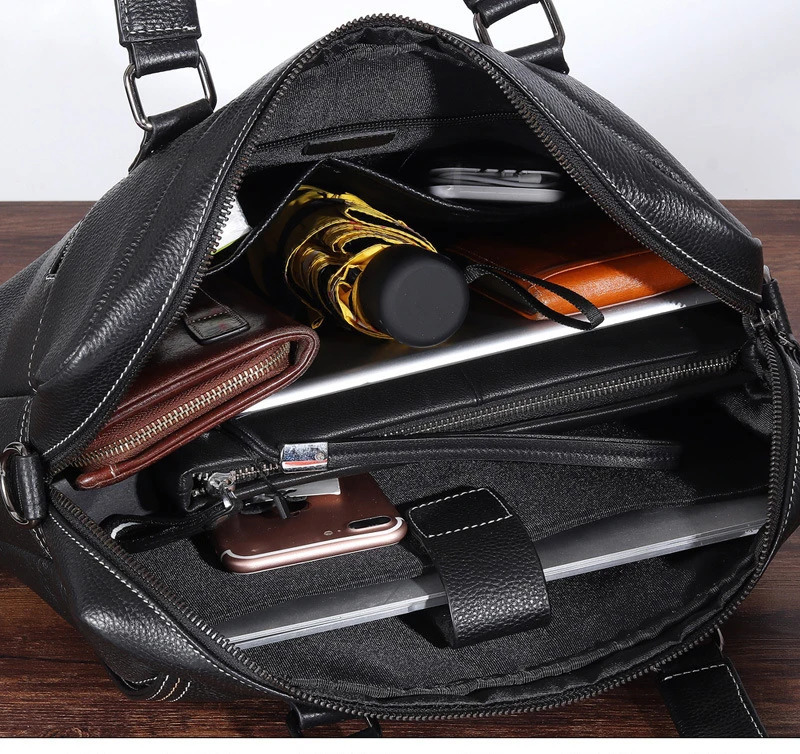 Natural Cowskin 100% Genuine Leather Mens Briefcase Fashion Large Capacity Business bag Black Shoulder Laptop Bag 241225