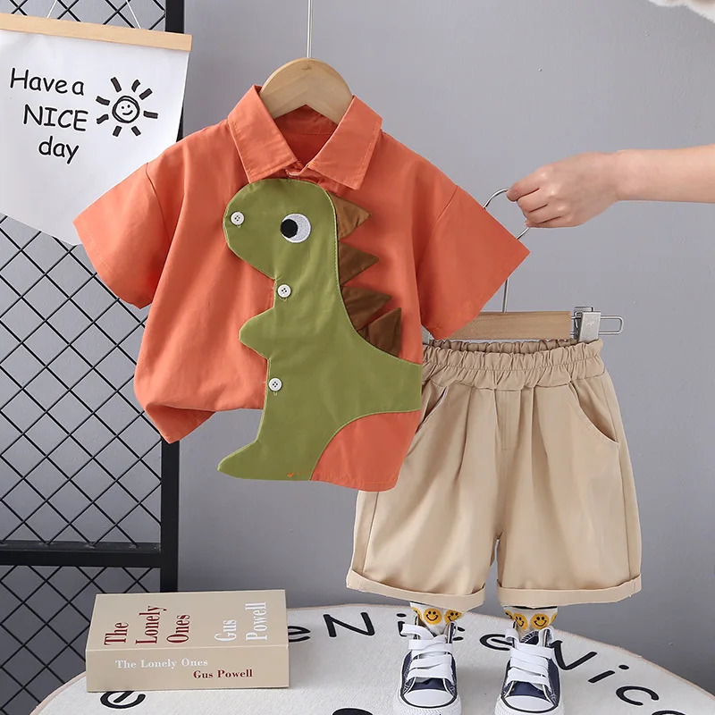 Kids Clothes Cartoon Dinosaur Shirt Shorts 2PcsSet Summer Fashion Baby Boys Girl Clothing Children Cotton Casual Tracksuits 241225