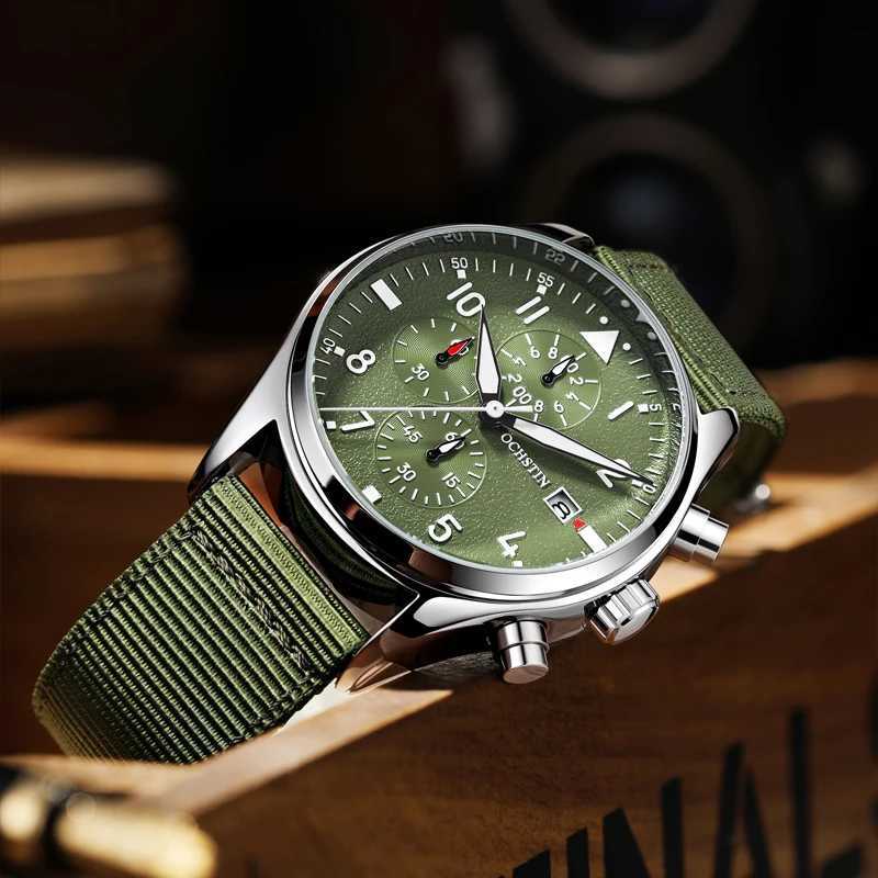 OCHSTIN genuine waterproof sports mens watch three eye calendar quartz watch fashion leather strap mens casual Wirstwatch M241226