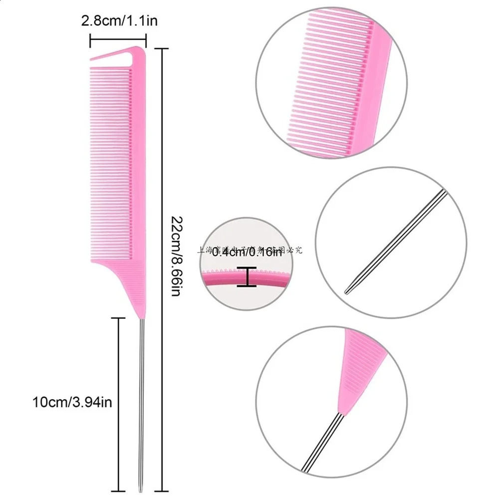 12 Pieces Parting Comb for Braids Teasing Combs with Stainless Steel Pintail for Hair Styling Hairdressing Color for Choose 241225