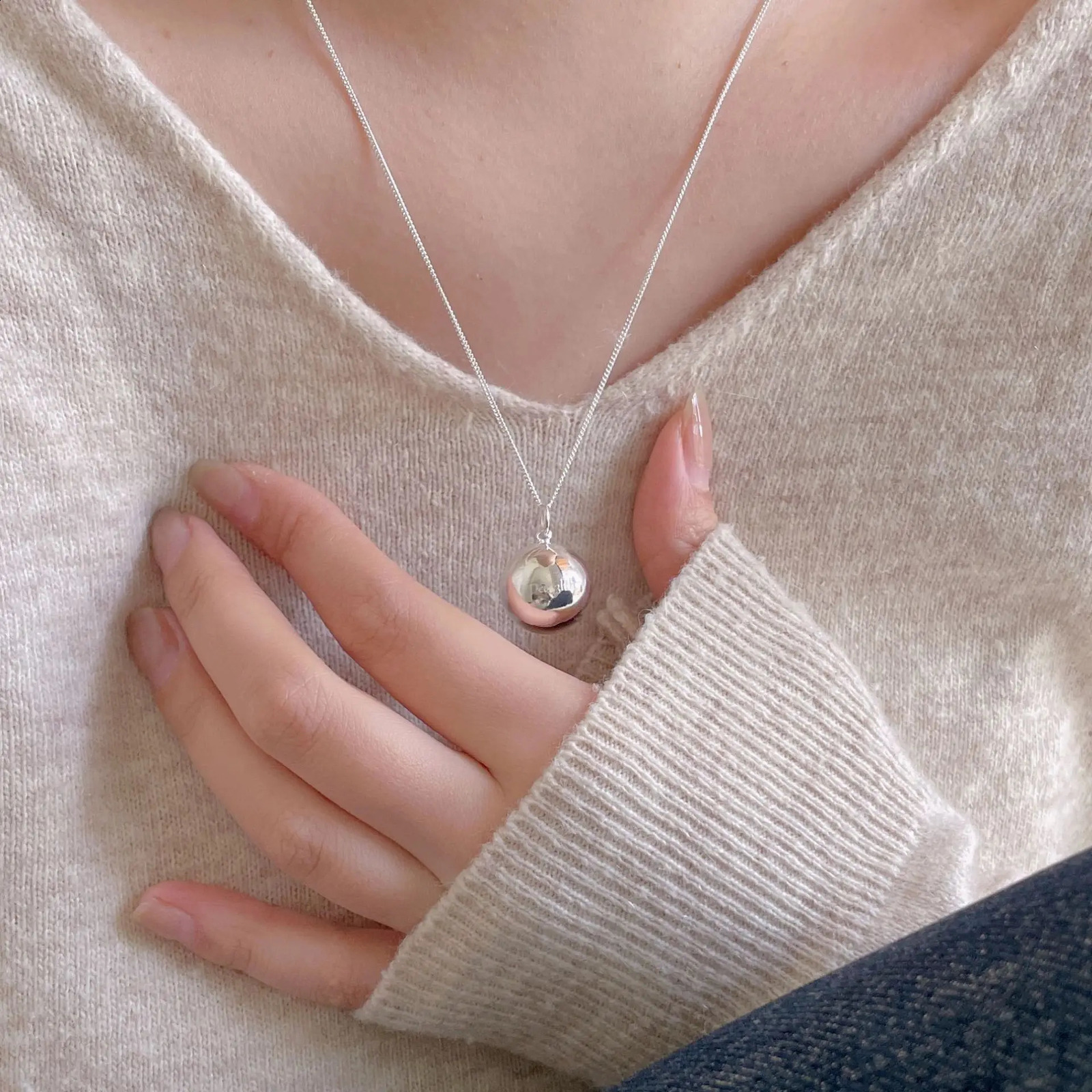 925 Sterling silver Big Ball Pendant Polished Round Geometric necklace Jewelry C-B1128 241220