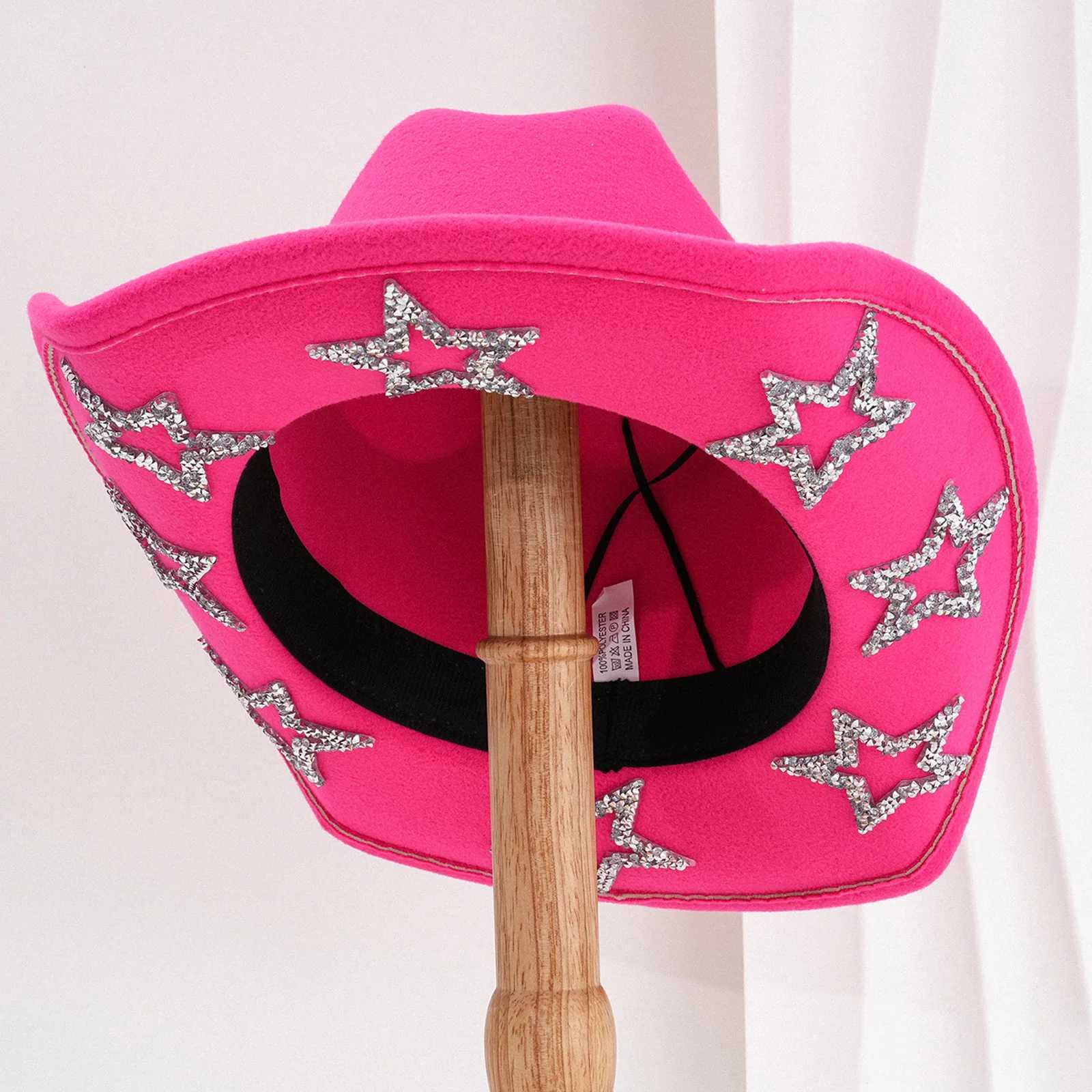 Womens denim hat width Brim Rhinestone Star Western hat for weddings carnivals parties travel clothing Accries W241225