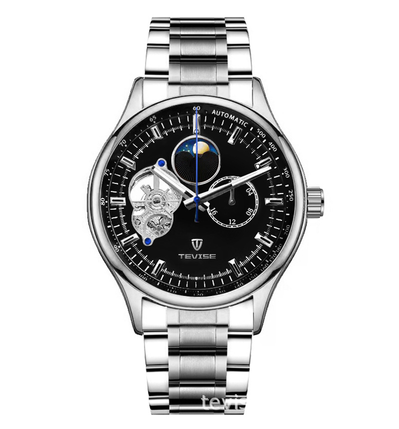 Swiss TEVISE Classic Hollow Fully Automatic Mechanical Watch Multifunctional Business Designer Mens Watch, Waterproof Luminous Mechanical Wristwatch T