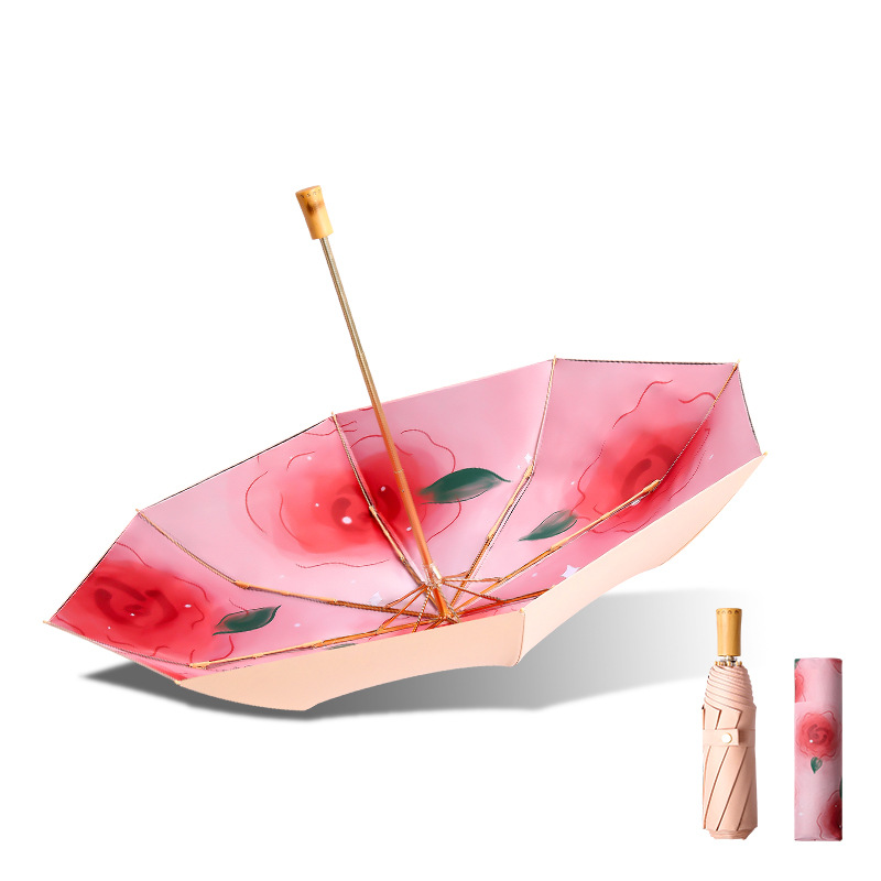 Compact UV-Protection Threefold Umbrella with Double Layers for Sun & Rain Use