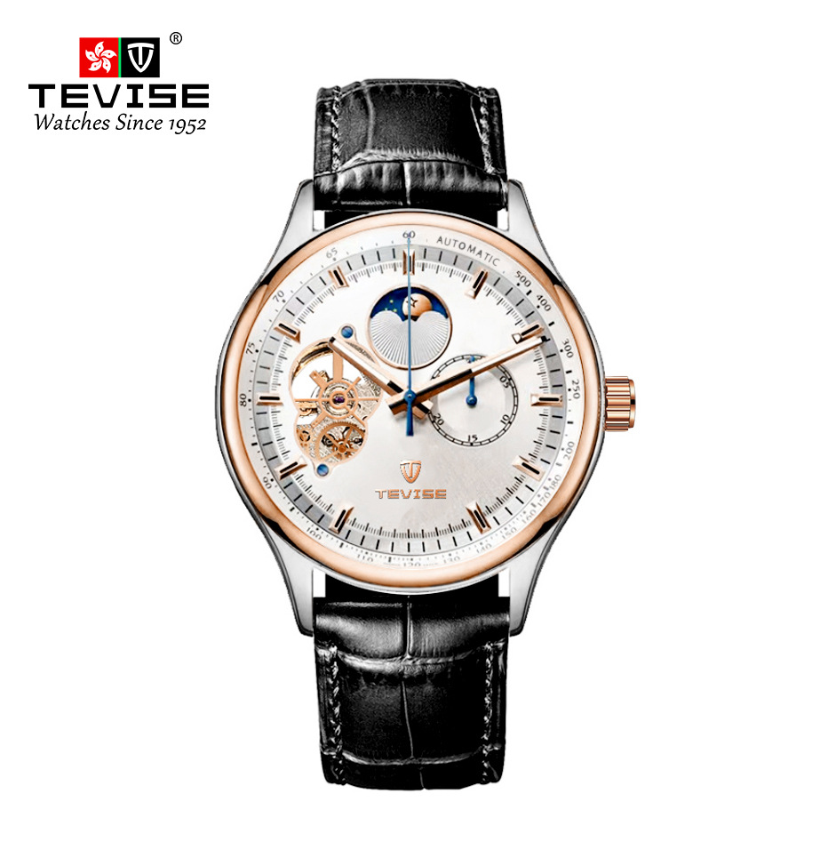 Swiss TEVISE Classic Hollow Fully Automatic Mechanical Watch Multifunctional Business Designer Mens Watch, Waterproof Luminous Mechanical Wristwatch T