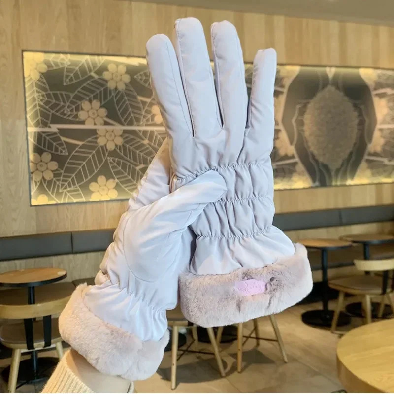 Cute Padded Gloves Little Bear Gloves Women Winter Fleece Thickened Warm Cycling Mountaineering Skiing Plush Cotton Gloves 241226