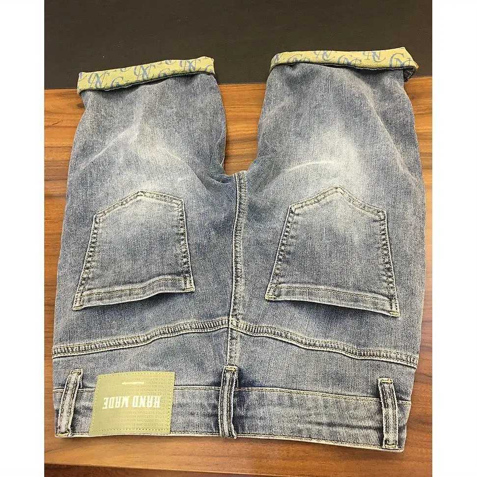 Mens casual denim jeans knee length shorts 2024 summer new denim print Distressed shorts Korean ultra-thin patch work shorts W241226