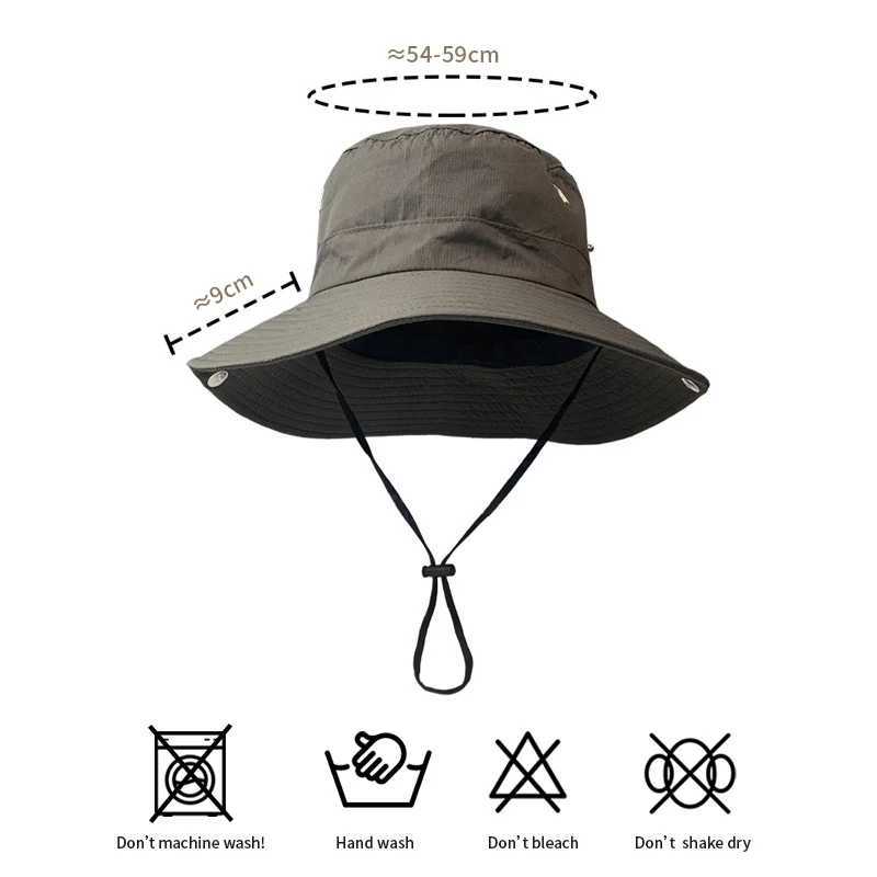 1 unisex fishermans hat large wide Brim waterproof UV sun hat with string wide Brim hiking fishing mountain camping W241225