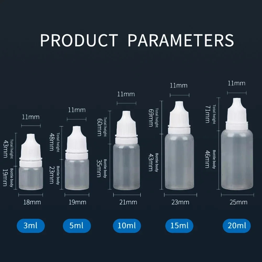 100PCS 3-50ML Plastic Empty Squeezable Liquid Dropper Bottle for Travel Small Eye Ear Dropper Bottles Store Sort Essential Oil 241225