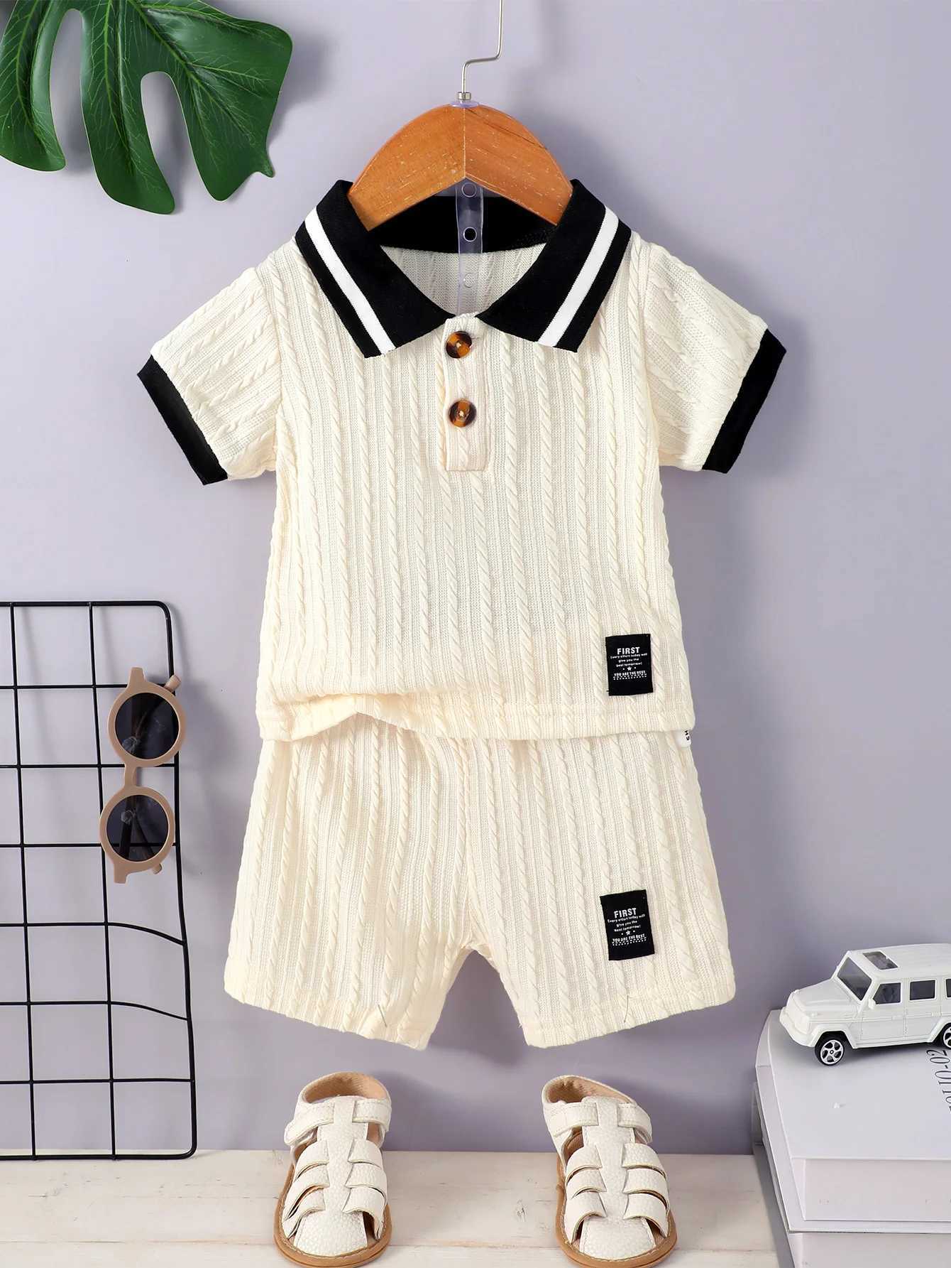 Clothing Sets Summer college style mens polo neck design feels simple suit color matching loose shirt casual pants mens baby fashionY2412251TPI