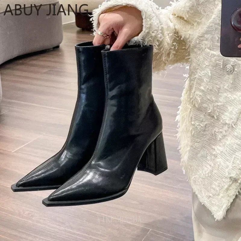 Back Zipper Short Womens Shoes Vintage Brown Pointed Toe High Heeled Boots Women Boots Heels Women Ankle Boots for Women 241226