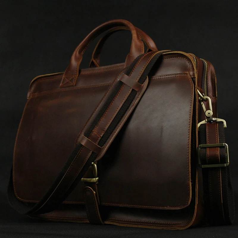 Genuine Leather Men Briefcase Business Bag Leather portfolio Laptop Bag Shoulder Messenger Bag male Document Office bag 241225