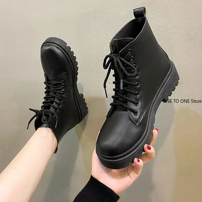 Women Ankle Boots Autumn Woman Fashion British Style Black Casual PU Dress Shoes Female Motorcycle Boots Plus Size 43 241226