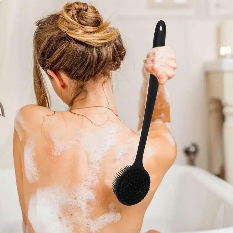Double-Sided Silicone Bath Back Scrubber Long Handle Long Handle Body Bath Brush Mud Bath Back Scrubber 241226