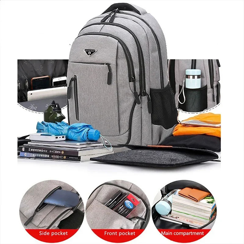Large Capacity Backpack Men Laptop Backpacks 15.6 Oxford Black Solid High School Bags Teen College Boy Gril Student Backpack 241226