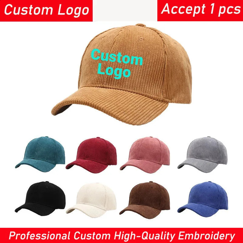 Custom Baseball Caps Professional Custom High Quality Embroidered Corduroy Baseball Caps Men Ladies Adjustable Caps 241226