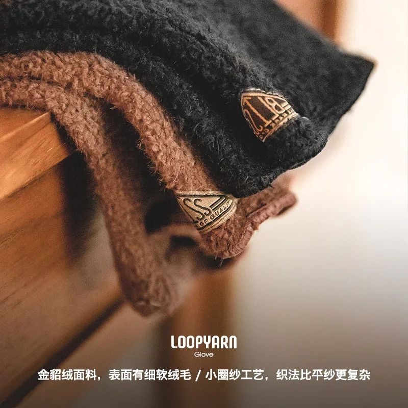 Maden Vintage Winter Touch Screen Gloves Gold Mink Velvet Warm Full Finger Gloves Men Women Outdoor Running Skiing Mittens 241226