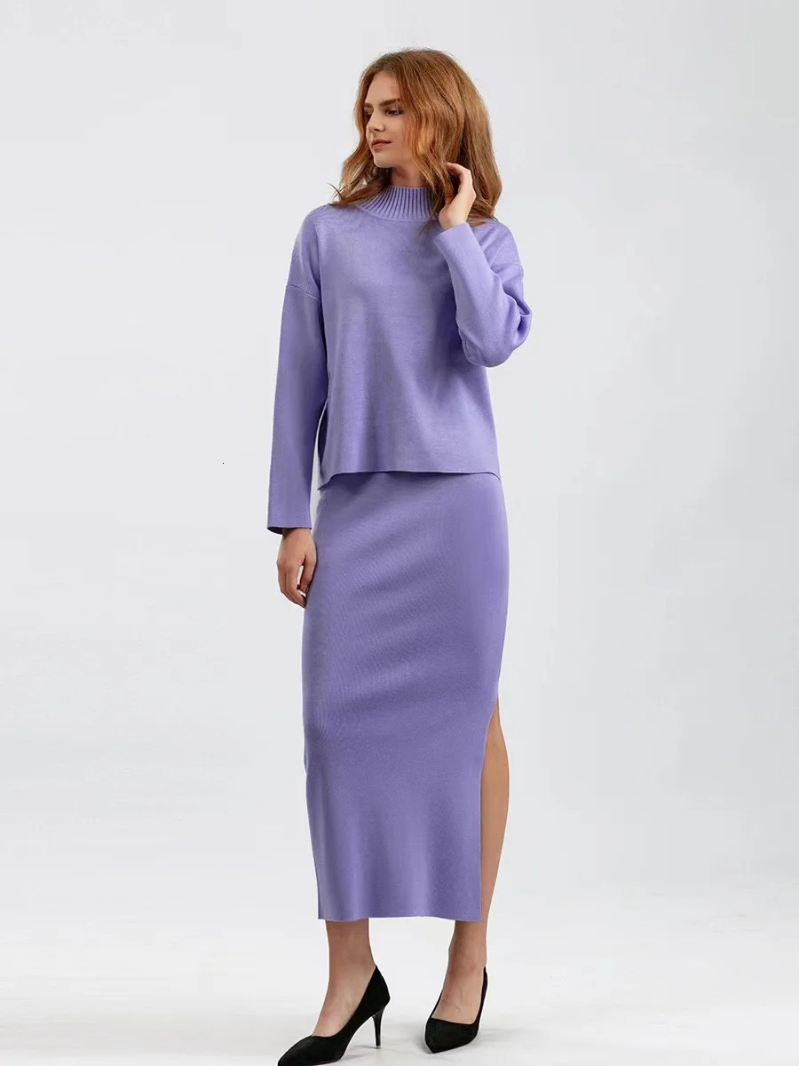 2024 Fashion Autumn Winter Sweater Two Pieces Suit Elegant Loose Warm PulloversLong Skirt Female Casual Knitted Sets 241220