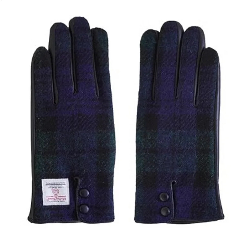 Autumn and Winter Thickened Warm Gloves Couple Harris Tweed Wool Leather Touch Screen Gloves Cycling gloves 241226