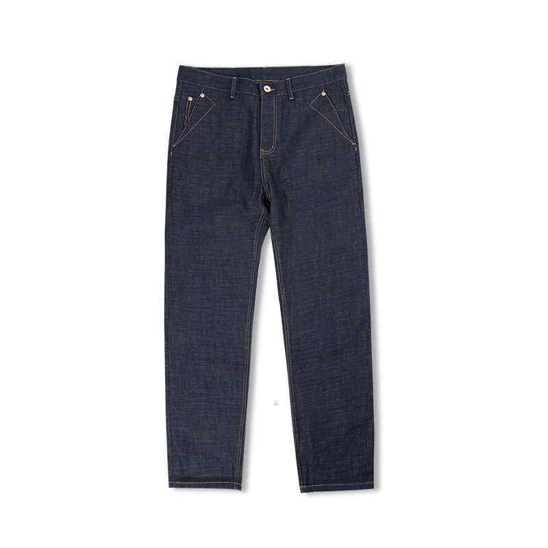 Maden Men's Vintage 13.5OZ Raw Cotton Straight Fit Seedge Denim Pants Heavyweight Blue Zip Fly with Pockets Jeans