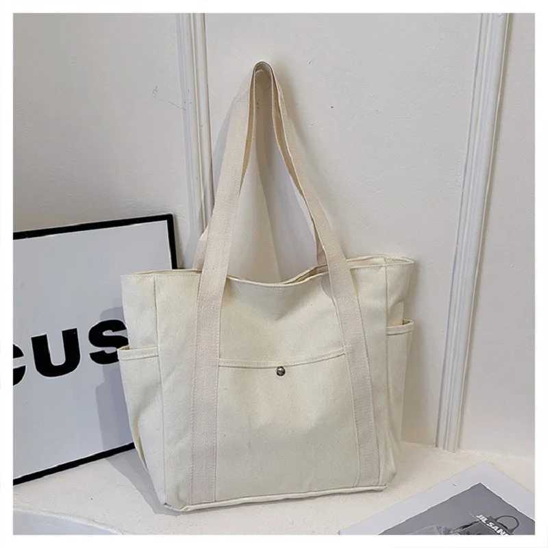 Preppy Style Shoulder Bag Unisex Large Capacity HandBag Casual Versatile Solid Canvas Bag Student Commuting Zipper Square BagXJ241225