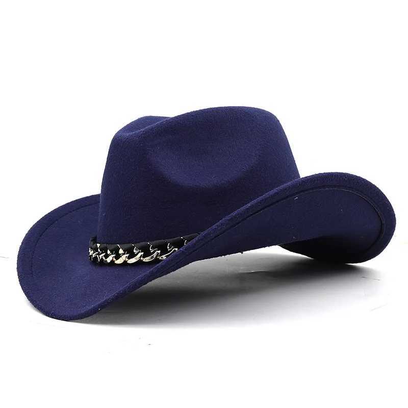 Size 3 Western Cowboy Hat Chain Decoration Wide Brim Jazz Felt C Retro Womens Fedora Hat Outdoor Parents Children Riding Sun Hat W241225