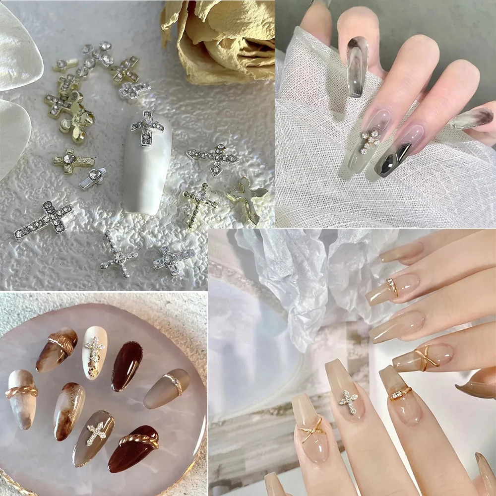 20pcs Glitter Cross Nail Art Vintage Alloy Gold Silver 3d Nail Rhinestone Charms Diamond Jewelry for Nails Decoration-ZS 241226