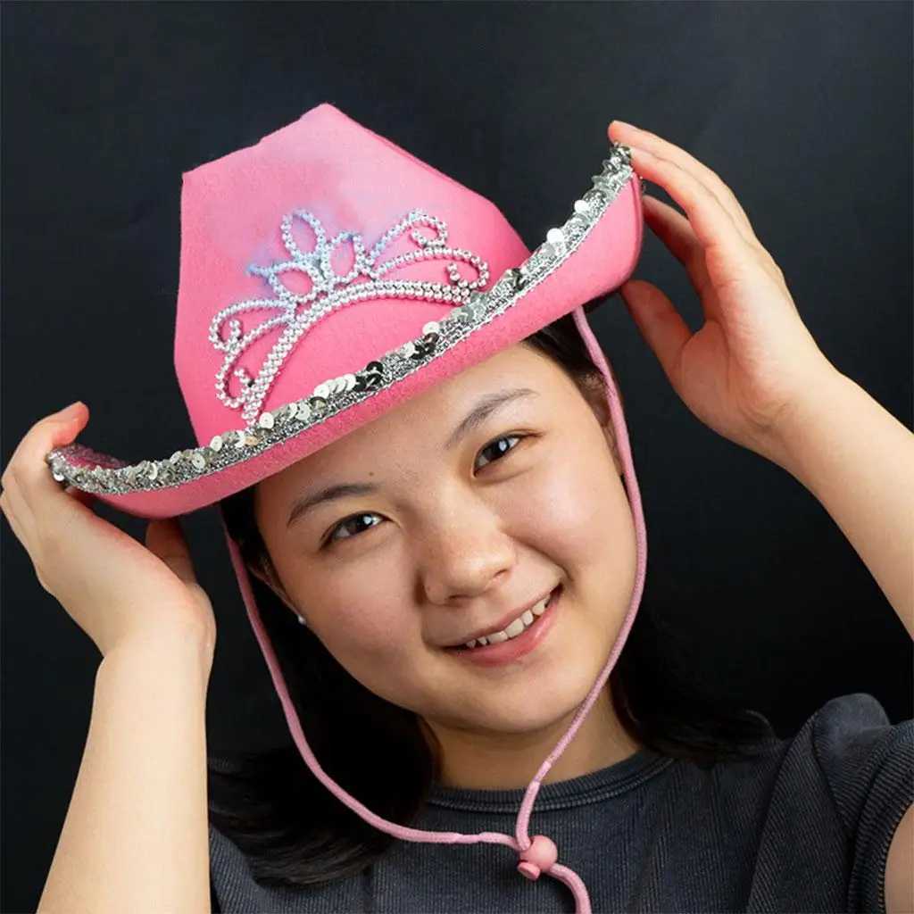 Pink Cowboy Hat Pink Cowgirl Prink Hat with Tiara Design Pink Cowboy Hat W241225