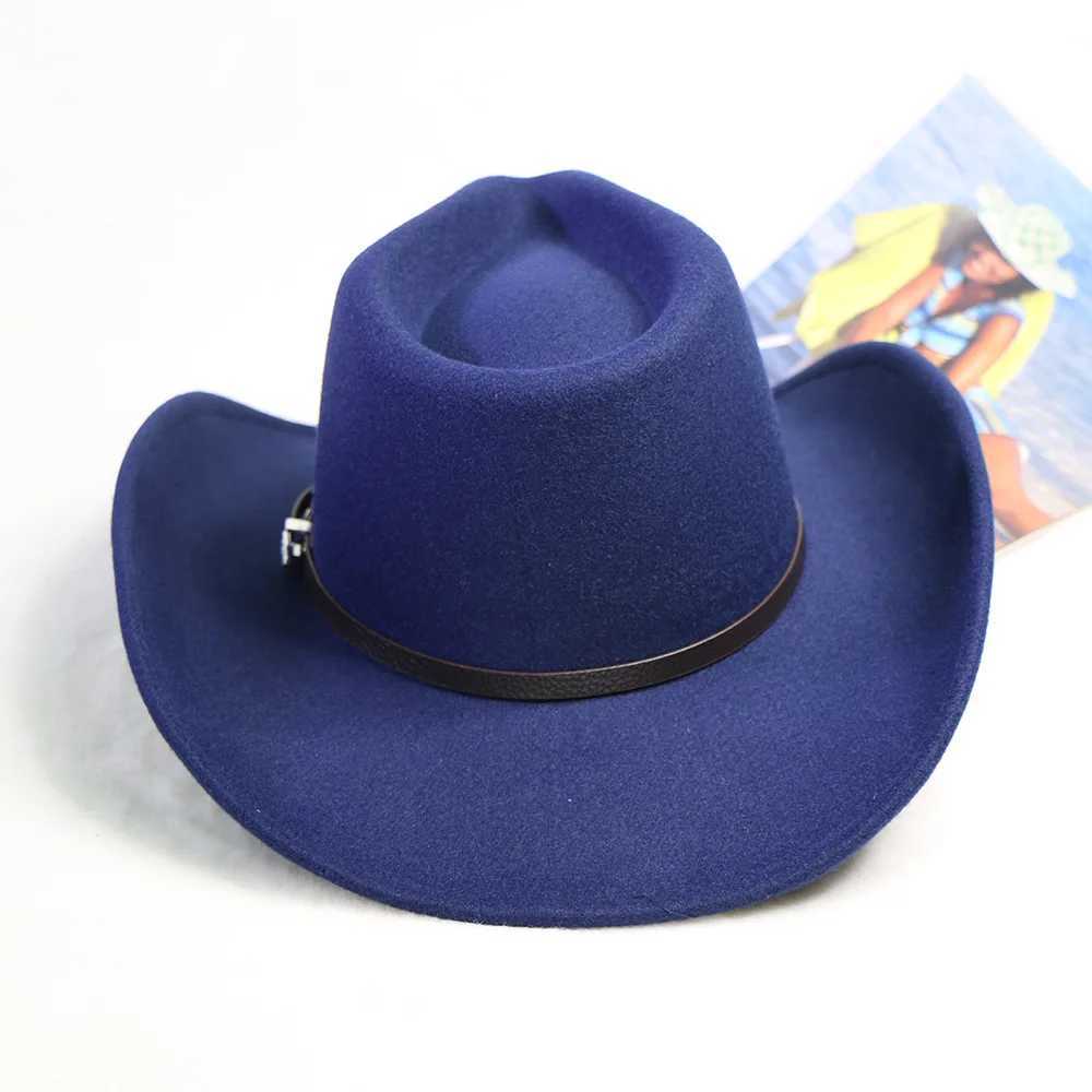 2023 Autumn/Winter New Western Mens Wool Cowboy Hat Metal Buckle Autumn/Winter Imitation Wool Retro Knight Hat Cowboy Hat W241225
