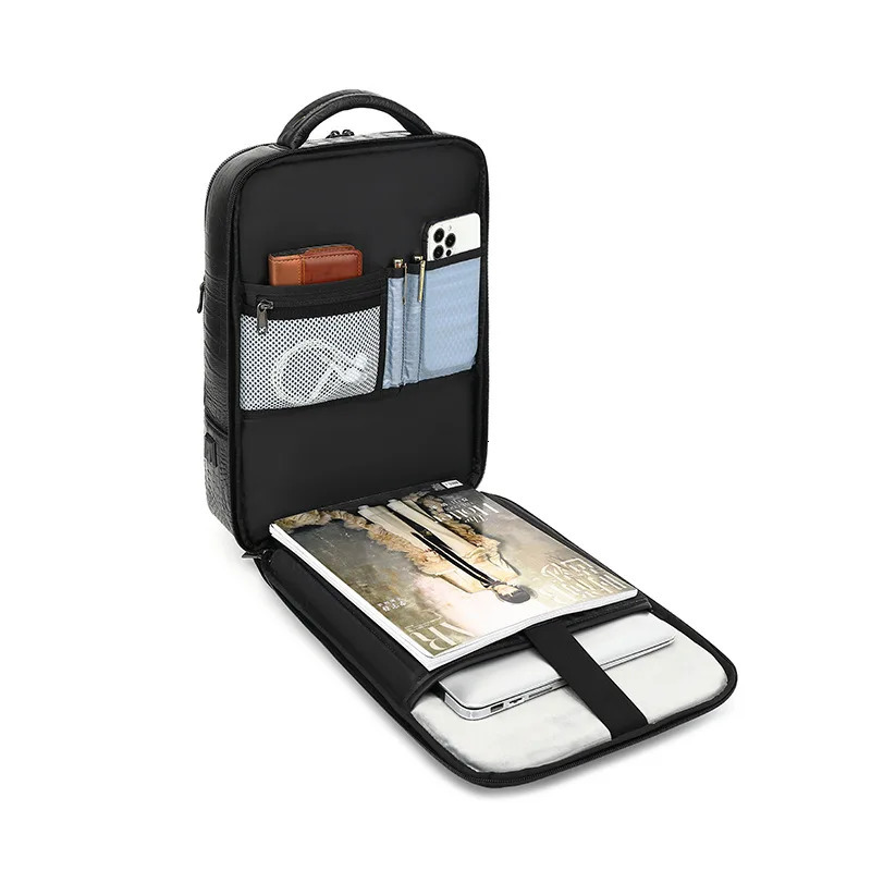Mens Genuine Leather Computer Backpack Large Capacity Business Computer Travel Bag Pattern Waterproof Bag 241225