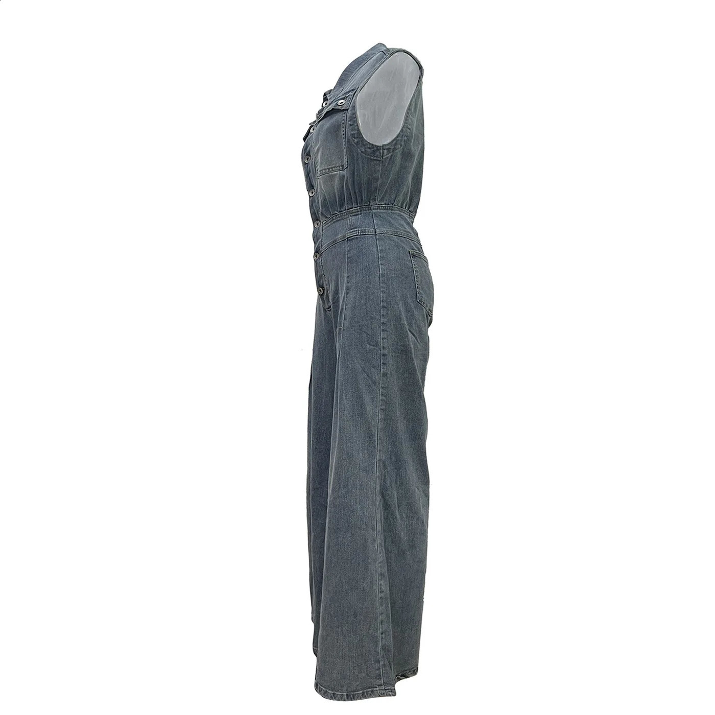 Wide Leg Jeans Jumpsuit Sexy Women Turn Down Collar Elegant Denim Casual Overalls Romper 241226