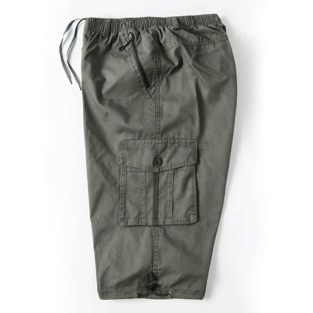 Cargo Shorts Men Zipper Pocket Many Mens Breeche Long Length 3/4 Capri Short Pant Cotton Bermuda Summer 2024 Casual Male ShortsXJ241226