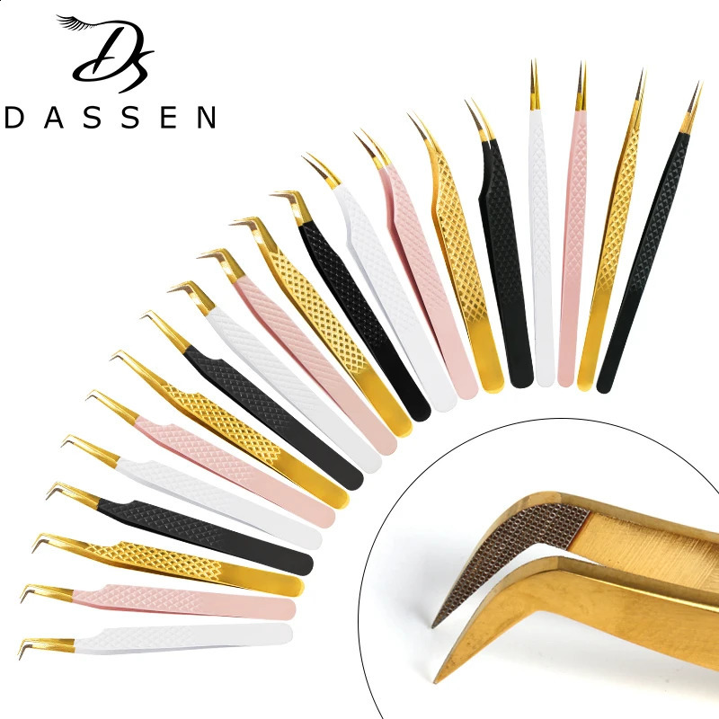 Fiber Eyelash Extension Tweezer Volume Precise Diamond Grip Fiber Tip Stainless Steel High Quality Eyebrow Makeup 241223