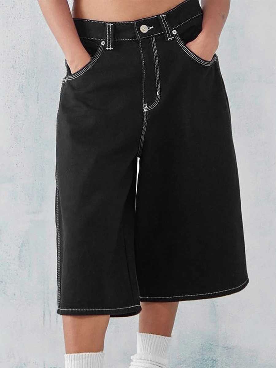 Mens denim shorts with zipper buttons summer casual shorts with pockets mens fashionable shorts streetwear Y2K 00s W241226