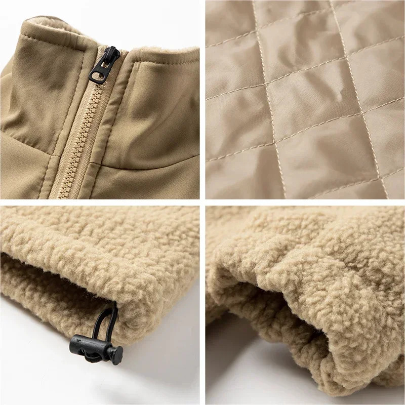 Winter Ski Fleece Jacket Mens Street Fashion Polar Windproof Warm Coat Colombian Style Lamb Wool Thickened Parka 241225