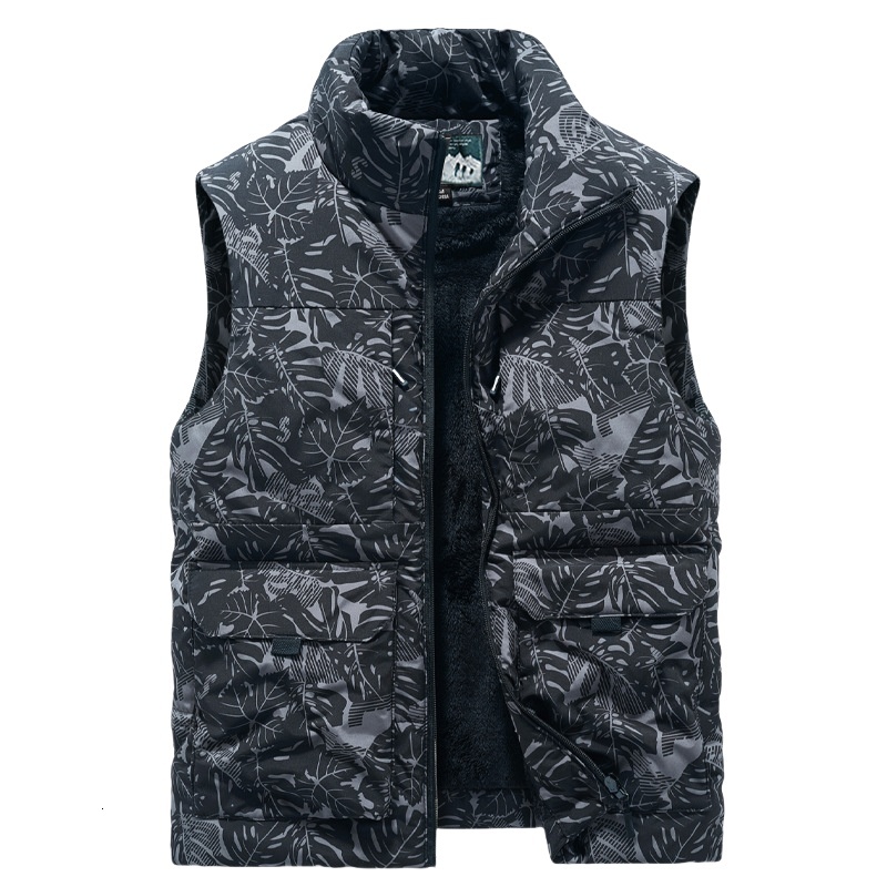 Autumn Winter Men's Fleece Thickened Waistcoat Plus Size Outdoor Warm Cargo Male Multi Pocket Standing Collar Casual Vest