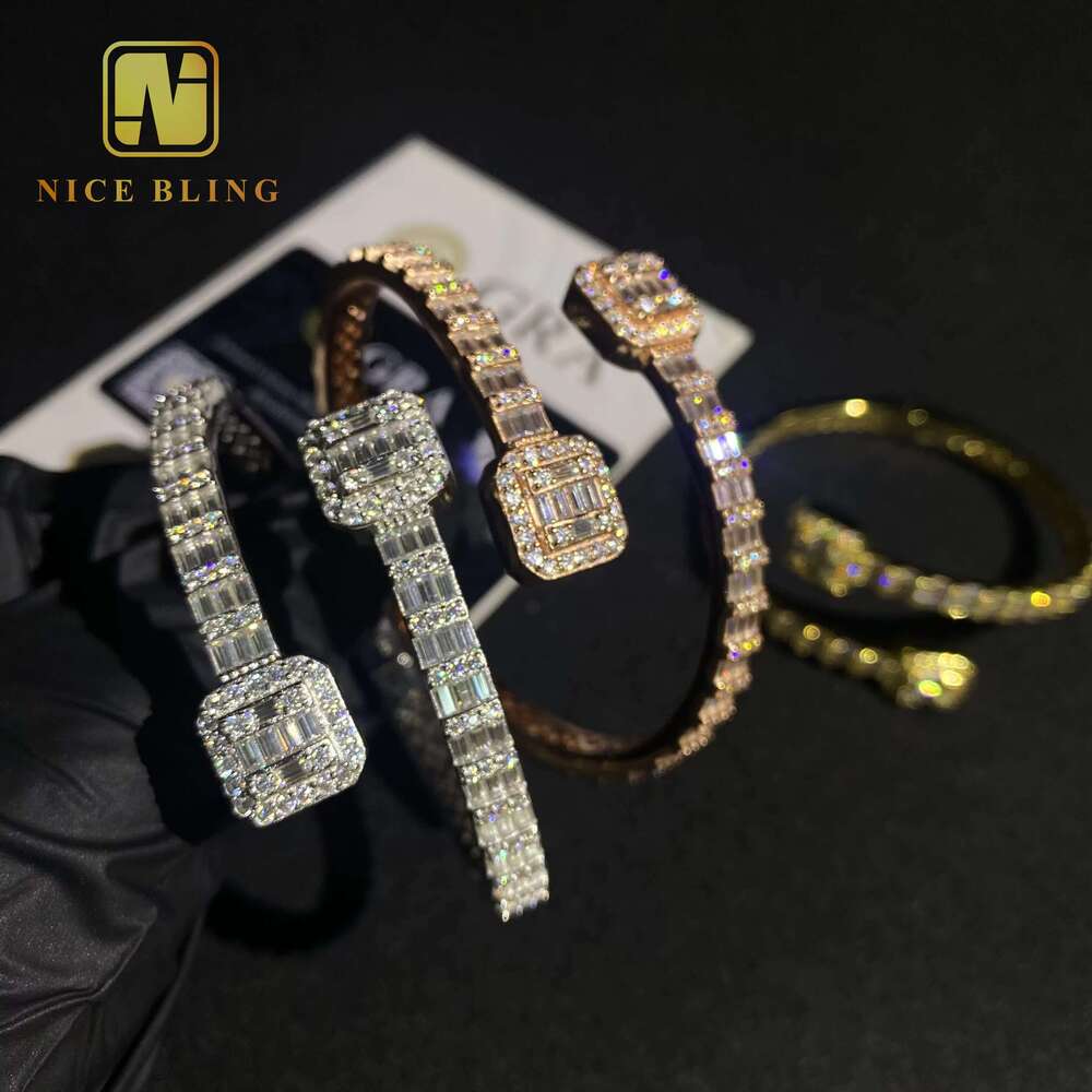 Fashion Iced Out Hip Hop Jewelry VVS Baguette Moissanite Dia Cuban K Chain Sterg Sier Bangle Bracelet