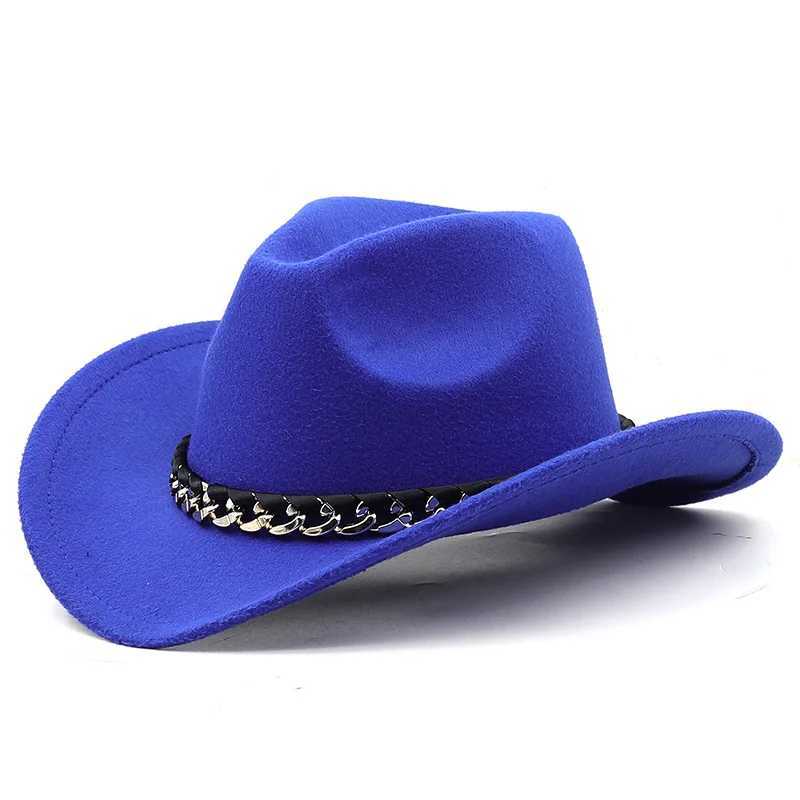 Size 3 Western Cowboy Hat Chain Decoration Wide Brim Jazz Felt C Retro Womens Fedora Hat Outdoor Parents Children Riding Sun Hat W241225