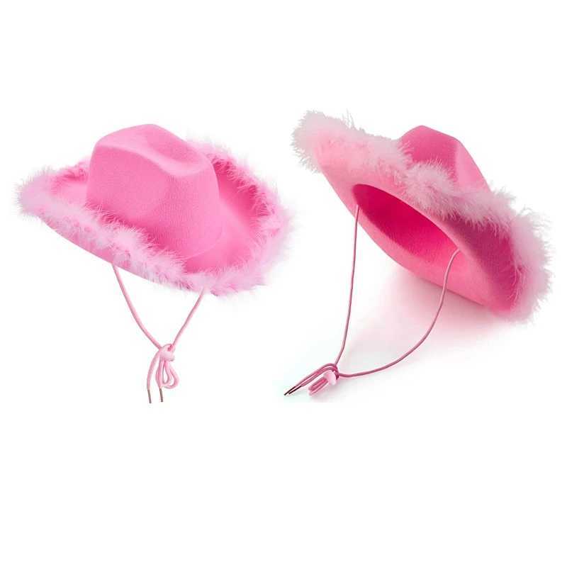 Fashion Pink Cowboy Hat Brim Cowboy Hat Carnival Role Play W241225