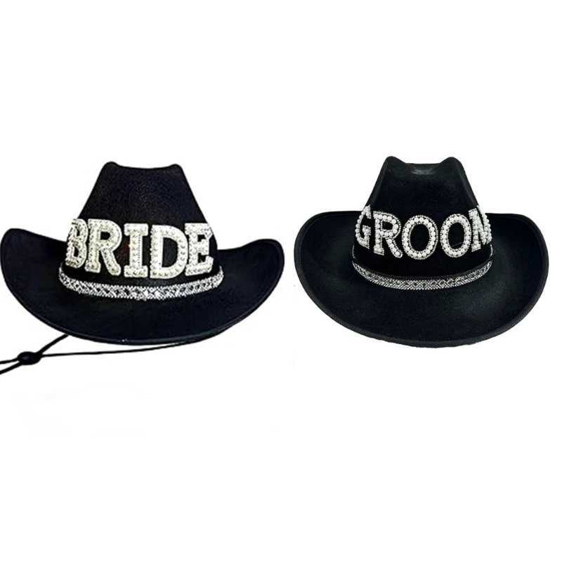 Rhinestones bridal hat with artificial pearl bridal shower denim hat carnival party photography hat W241225