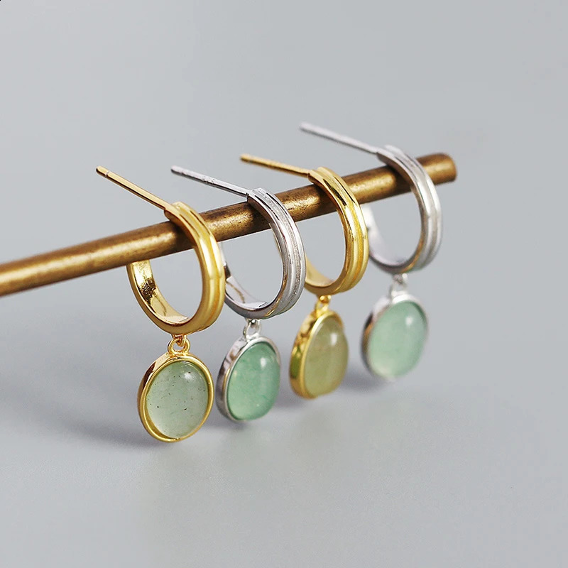 WANTME 925 Sterling Silver Fashion European Natural Green Aventurine Pendant Stud Earrings for Women Exquisite Bohemian Jewelry 241226