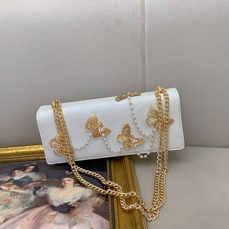 Evening Bags Fresh Sweet Niche Shoulder Underarm Bag New Chinese Style Metal Butterfly Chain Crossbody Bag 241226