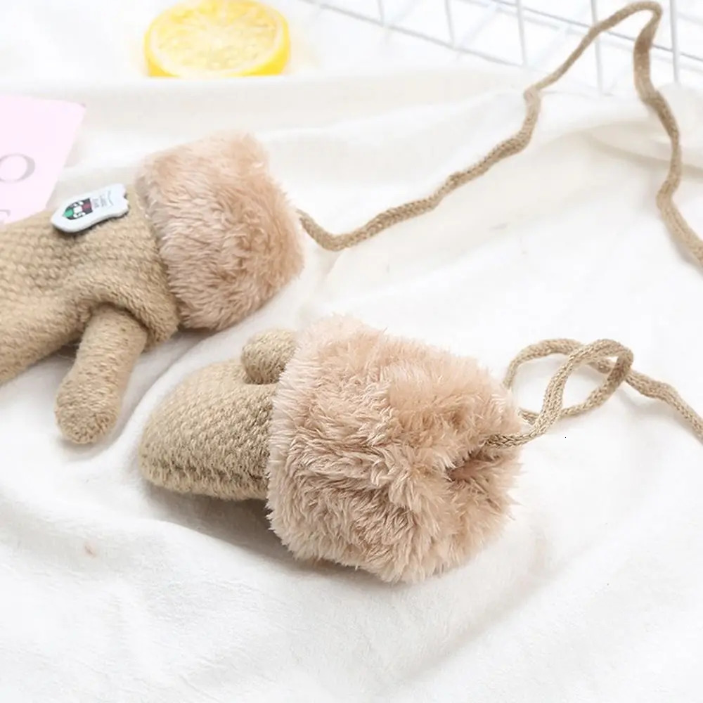 Winter Soft Plush Kids Gloves Cute Knitted Mittens Thick Warm For 29 years old 241225