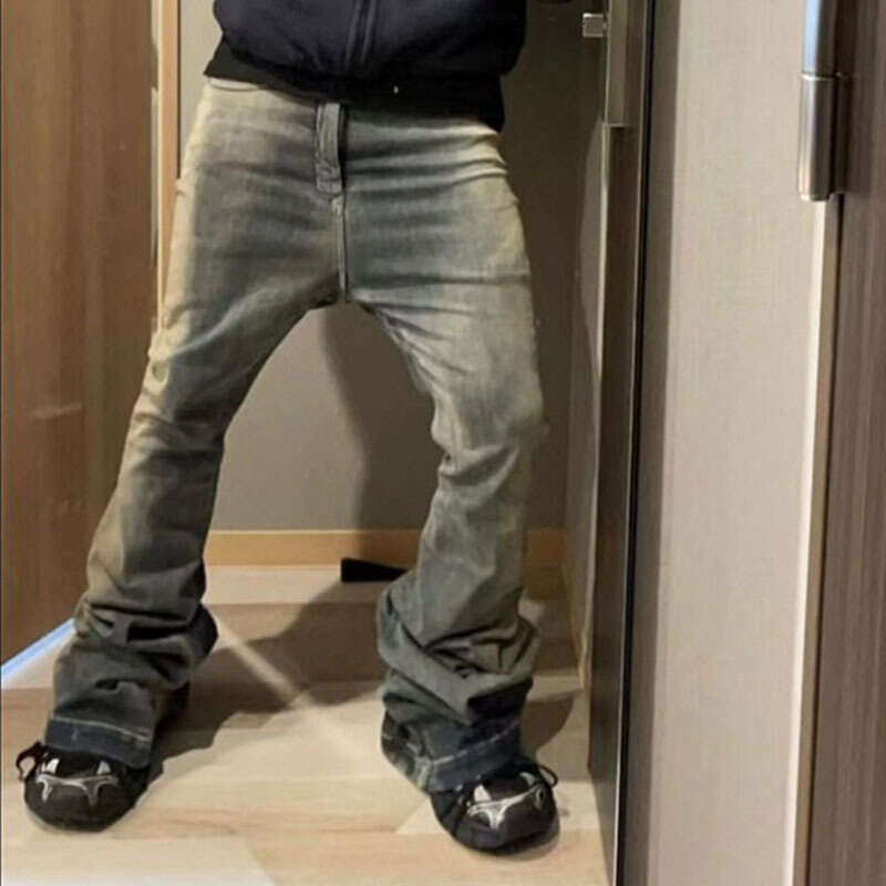 FEWQ Niche Men Jeans Wash Gradient or Mop Casual Trend 2023 Vintage New Korean Fashion Flared Pants High Street 24X1639