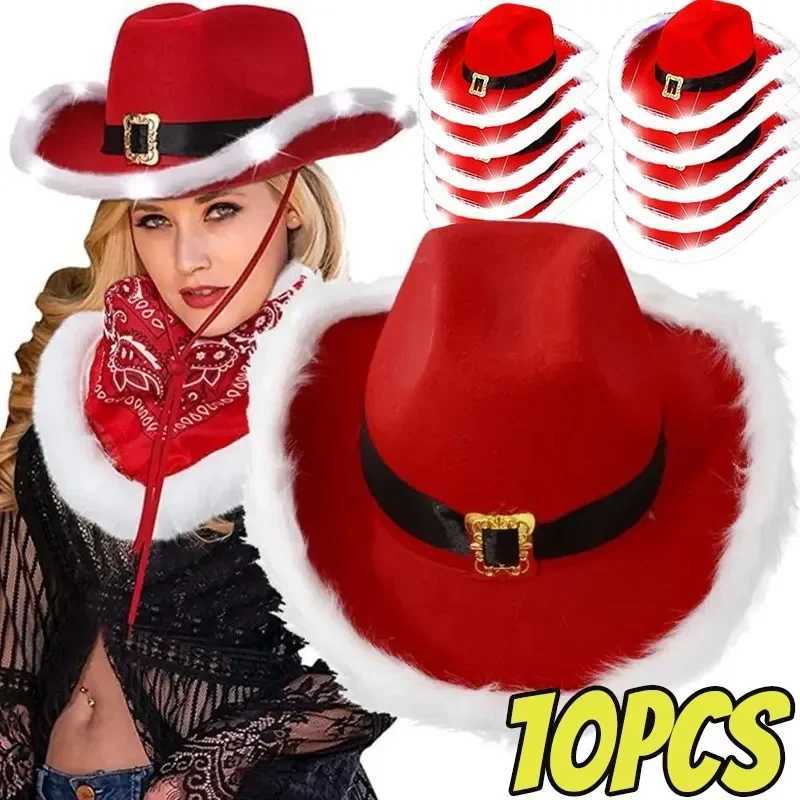 1/10 piece Christmas luminous denim hat winter womens soft and comfortable wide Brim Cs fashionable adjustable party role-playing props W241225
