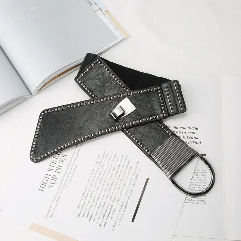 Fashion High Quality Ladies Rivet Wide Belt Coat Dress Decorated Waist Elastic Punk Girdle Belts for Women 241226