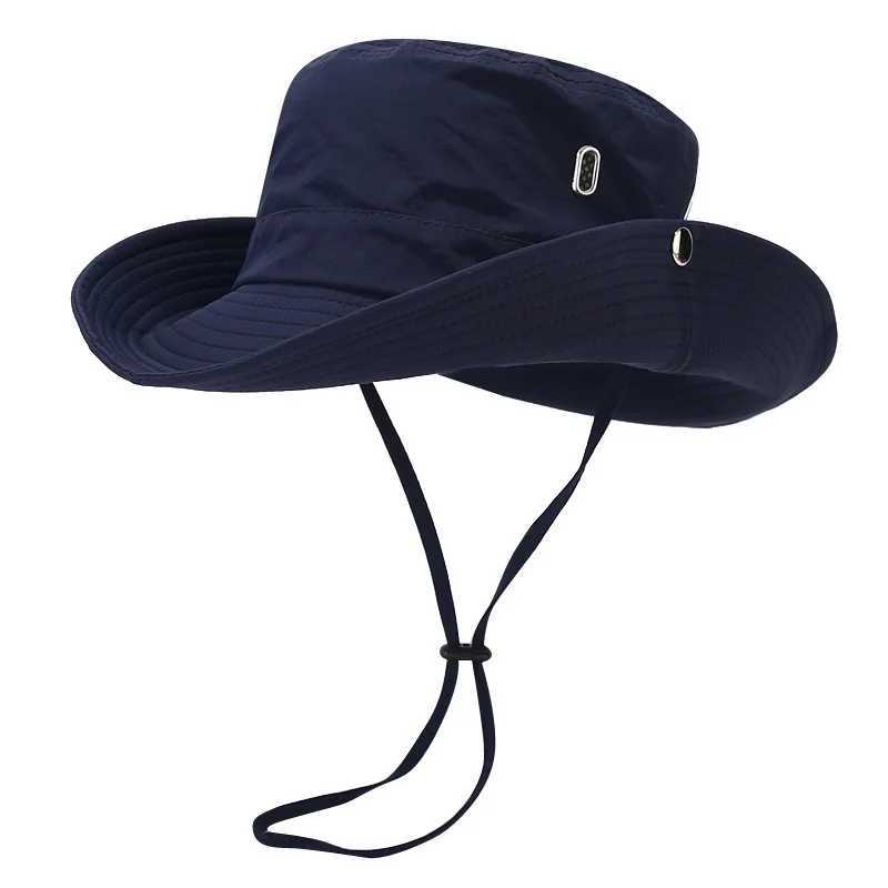 Windproof mens outdoor hat width Brim flat top mens camping hat letter printing UV resistant Str hollow mens fisherman hat earmuffs W241225