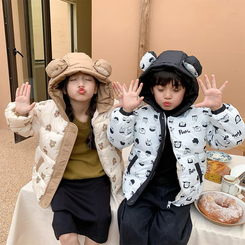 Winter Cute Bear Kids Jacket Thicken Cotton Down Parkas Girls Boys Warm Outerwear Coats 15Years 241225