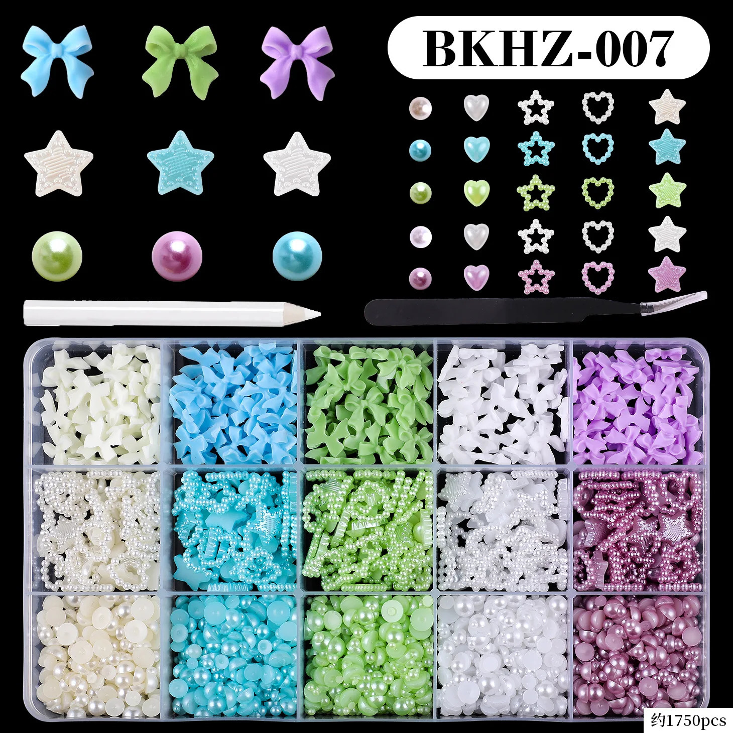 12Grids/box Mixed Resin Bowknot Nail Art Decorations 3D Acrylic Charms Kawaii Colorful Bow Rhinestone DIY Manicure Tools Parts 241226