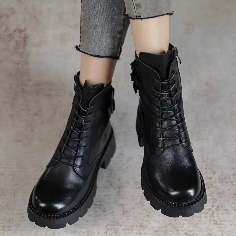 Shoes for Women Cross-tied Womens Boots Fashion Belt Buckle Casual Boots Women Round Toe Ankle Boots Zapatos 241226